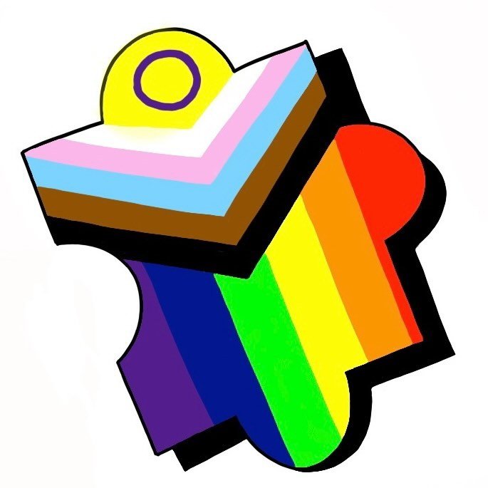 Logo Queerpuzzles Schwyz (ein Puzzle-Teil mit einer Progressive Flag)
