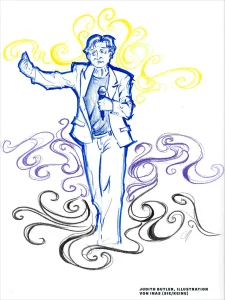 Illustration von Judith Butler während einer Rede