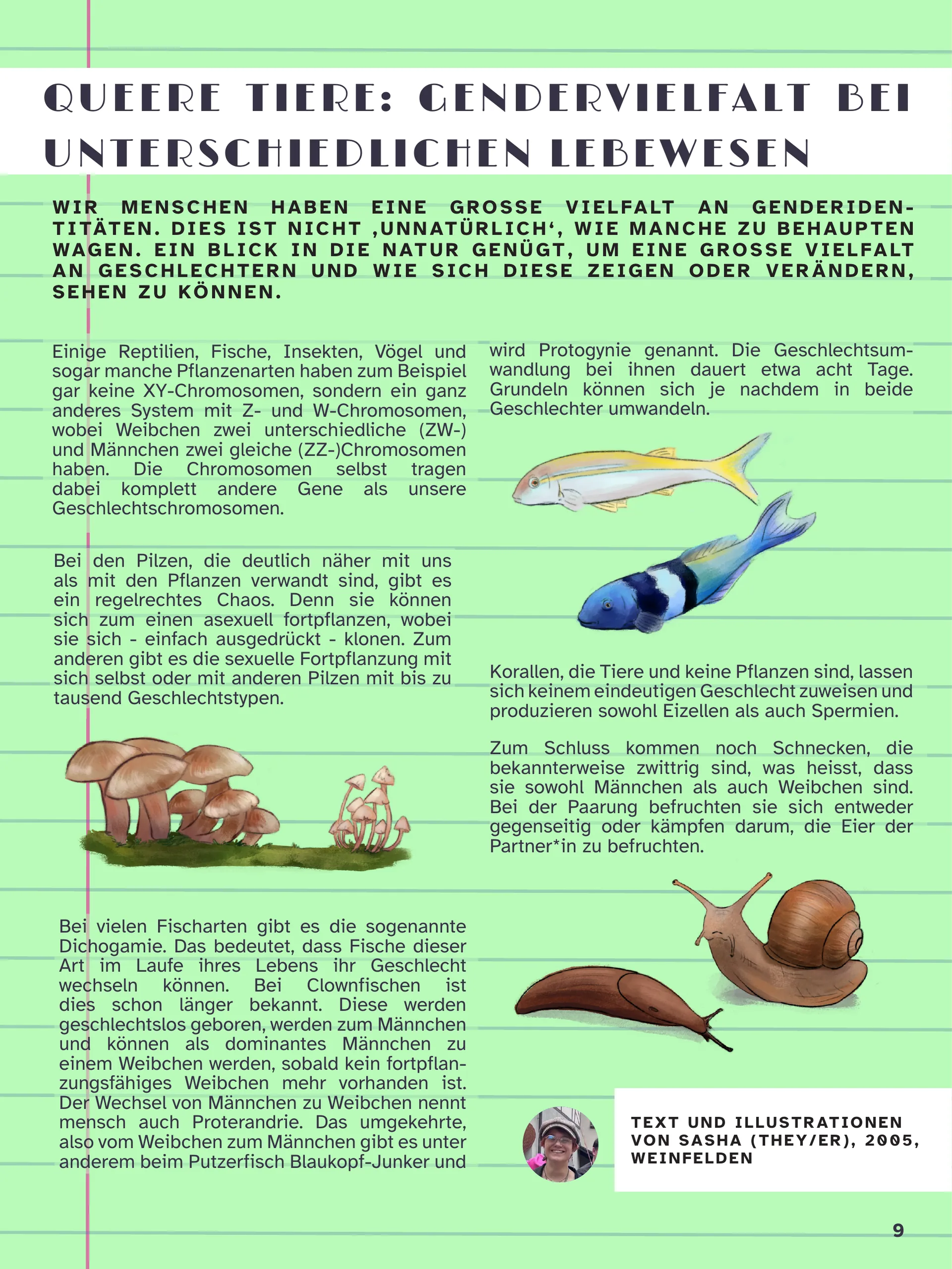 Milchbüechli #57, Seite 9 – Queere Tiere: Gendervielfalt bei unterschiedlichen Lebewesen